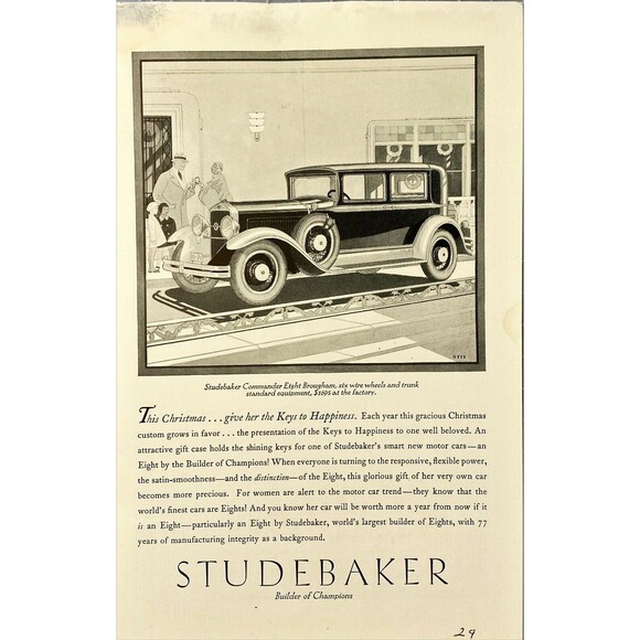 Studebaker "This Christmas give her the Keyes to Happiness"Vintage Print Ad 1929 - Picture 1 of 3